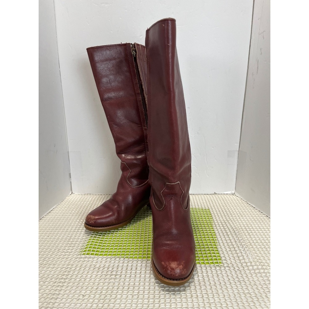Vintage LL Bean Burgundy Leather Tall Boots 16.5" Women 7 Preppy